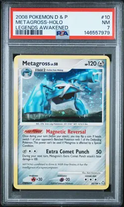 2008 POKEMON DIAMOND & PEARL LEGENDS AWAKENED #10 METAGROSS-HOLO PSA 7 - Image 1