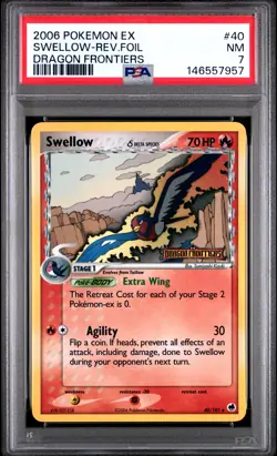 2006 POKEMON EX DRAGON FRONTIERS #40 SWELLOW-REVERSE FOIL PSA 7 - Image 1
