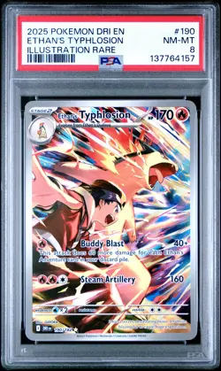 2025 POKEMON DRI EN-DESTINED RIVALS ILLUSTRATION RARE ETHAN'S TYPHLOSION PSA 8 - Image 1