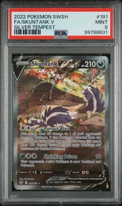 2022 POKEMON SWORD & SHIELD SILVER TEMPEST SKUNTANK V 181/195 PSA 9 MINT TCG - Image 1