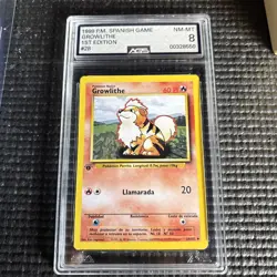 Growlithe Spanish 1st Ed. Pokemon Base Set #28 1999 - AGS 8 NM-MT - Image 1