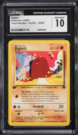 2000 Pokemon Team Rocket 1st Edition Diglett #52 CGC 10 - Image 1