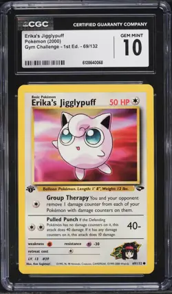 2000 Pokemon Gym Challenge 1st Edition Erika's Jigglypuff #69 CGC 10 - Image 1