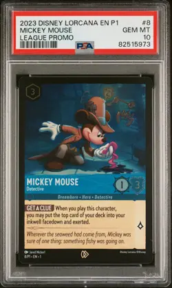 2023 DISNEY LORCANA EN P1-PROMO LEAGUE PROMO #8 MICKEY MOUSE - DETECTIVE PSA 10 - Image 1