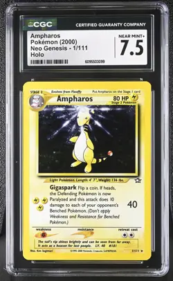CGC 7.5 Ampharos 1/111 Holo Neo Genesis Pokemon Card - Image 1