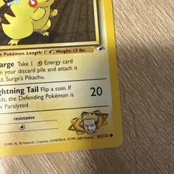 Pokemon Card Lt Surge's Pikachu Gym Heroes 1st Edition 81/132 - Image 3