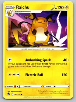 Raichu 050/195 Uncommon Silver Tempest Pokemon Near Mint - Image 1