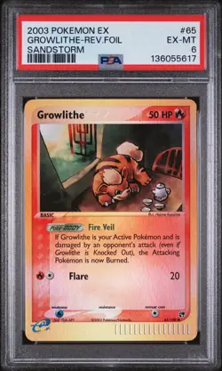 2003 POKEMON EX SANDSTORM #65 GROWLITHE-REVERSE FOIL PSA 6 - Image 1