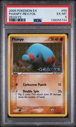 2005 POKEMON EX DEOXYS #69 PHANPY-REVERSE FOIL PSA 6 - Image 1