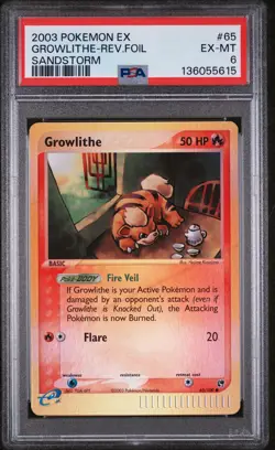 2003 POKEMON EX SANDSTORM #65 GROWLITHE-REVERSE FOIL PSA 6 - Image 1
