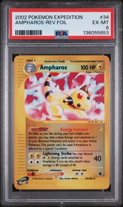 2002 POKEMON EXPEDITION #34 AMPHAROS-REVERSE FOIL PSA 6 - Image 1