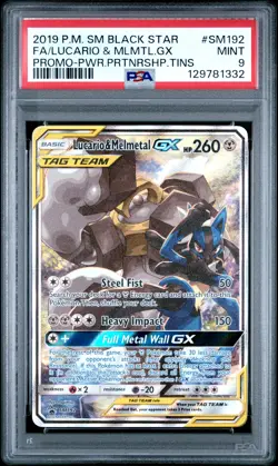 2019 Pokemon SM Black Star Promo Lucario & Mlmtl. GX #SM192 Fa PSA 9 - Image 1