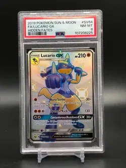 2019 POKEMON SUN & MOON HIDDEN FATES #SV64 FULL ART/LUCARIO GX PSA 8 - Image 1
