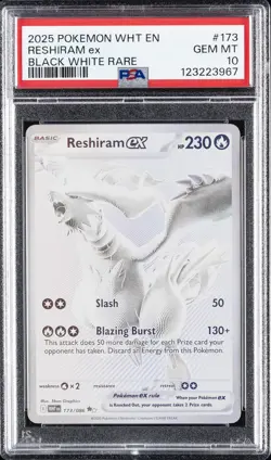 2025 POKEMON WHT EN-WHITE FLARE BLACK WHITE RARE #173 RESHIRAM EX PSA 10 - Image 1