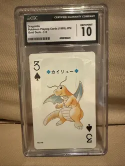 CGC 10 Dragonite Pokemon Playing Cards 1999 JPN Gold Deck - 3 of Spades - Image 1