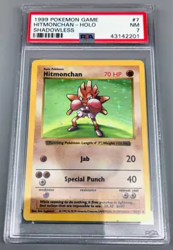1999 Pokemon WOTC Base Set Shadowless - #7/102 Hitmonchan Holo - PSA 7 - Image 1