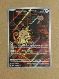 Pokemon TCG Destined Rivals Team Rockets Meowth Card 203/182 Mint Condition - Image 1