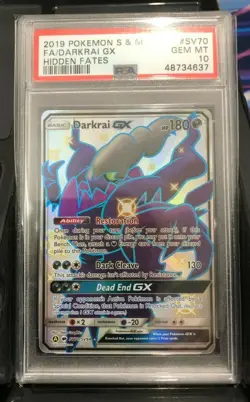 PSA 10 GEM MT - DARKRAI GX Card SV70/SV94 Pokemon TCG Hidden Fates Shiny Vault - Image 1