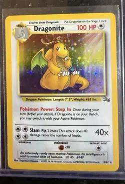 Pokemon1999 TCG Dragonite Fossil 4/62 Hologram Card Rare - Image 1