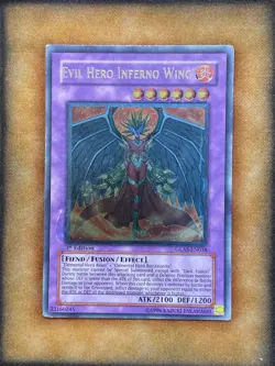 Yugioh Evil Hero Inferno Wing GLAS-EN038 Ultimate Rare 1st Ed LP - Image 1