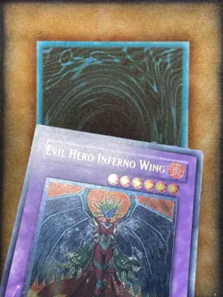 Yugioh Evil Hero Inferno Wing GLAS-EN038 Ultimate Rare 1st Ed LP - Image 2