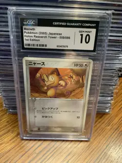 2005 Pokemon Holon Research Tower 1st Edition Meowth CGC 10 Japanese #059/086 - Image 1