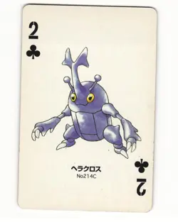 Heracross No. 214 2 Of Clubs 1999 Pokemon Poker Card Japanese LP - Image 1