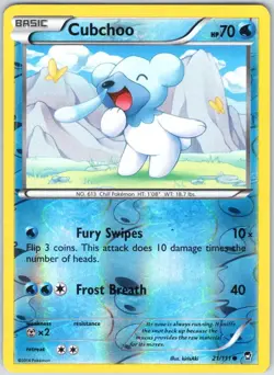 Cubchoo 21/111 Common Furious Fists Pokemon Reverse Holo NM - Image 1
