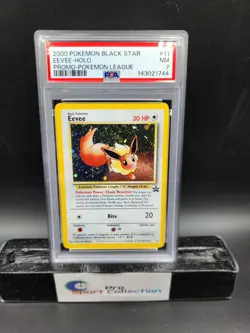 2000 POKEMON BLACK STAR PROMO EEVEE HOLO POKEMON LEAGUE TAIL SWIRL #11 PSA 7 - Image 1
