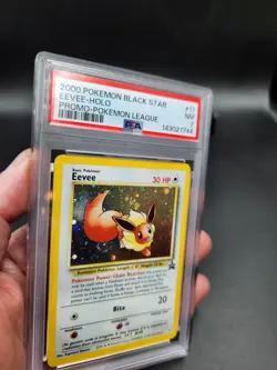 2000 POKEMON BLACK STAR PROMO EEVEE HOLO POKEMON LEAGUE TAIL SWIRL #11 PSA 7 - Image 2