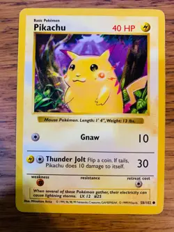 MP! Shadowless Red Cheeks Pikachu (58/102) Base Set Pokemon Card! FAST P&P! - Image 1