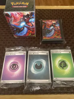 Pokemon TCG Charizard Deck Box & Matching Sleeves & Energy Packs of 100 - Image 1