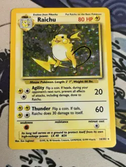 Pokemon TCG Raichu 14/102 Base Set Holo 1999 Vintage WOTC Near Mint - Image 1