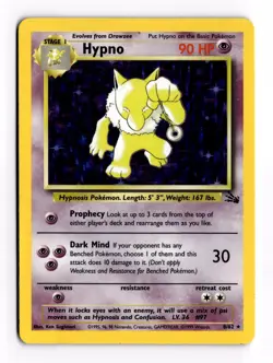 Pokemon TCG Hypno Fossil Holo Unlimited Rare Card 8/62 LP - Image 1