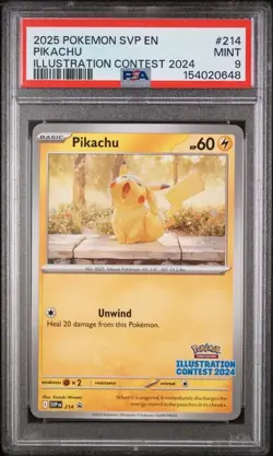 2025 POKEMON EN-SV BLACK STAR PROMO #214 PIKACHU ILLUSTRATION CONTEST PSA 9 (K48 - Image 1