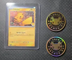 Pikachu 051 /162 Stamped 2026 Pokemon Day 30 Promo TCG With 2 Coins - Image 1