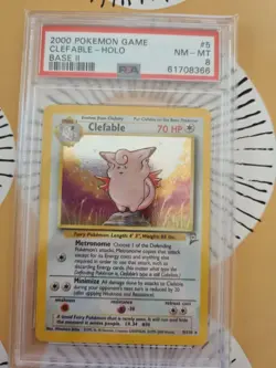 Pokemon 2000 Clefable 5/130 Holo Base Set 2 PSA 8 - Image 1