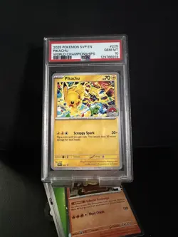 2025 POKEMON SVP-EN BLACK STAR PROMO WORLD CHAMPIONSHIP #225 PIKACHU PSA 10 - Image 1