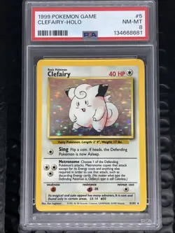 CLEFAIRY #5 BASE SET UNLIMITED HOLO RARE 1999 POKEMON GAME VINTAGE TCG PSA 8 - Image 1