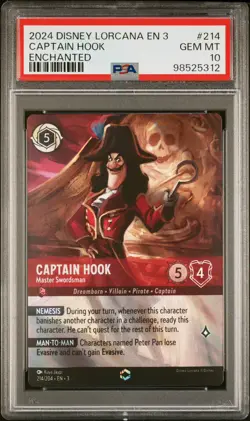 Disney Lorcana Captain Hook Master Swordsman Enchanted 214/204 PSA 10 Mint - Image 1