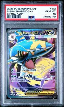 Pokemon Mega Sharpedo Full Art EX Phantasmal Flames #113 PSA 10 GEM MINT - Image 1