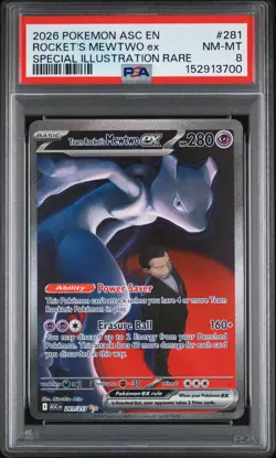 2026 POKEMON ASC EN-ASCENDED HEROES #281 TEAM ROCKET'S MEWTWO EX PSA 8 - Image 1