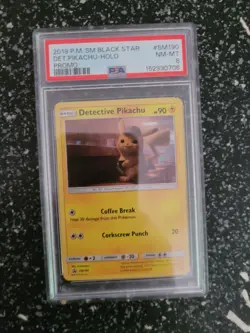2019 POKEMON SM BLACK STAR PROMO #SM190 DETECTIVE PIKACHU-HOLO PSA 8 - Image 1