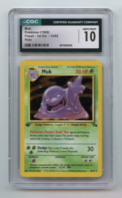 CGC 10 GEM MINT Muk 1999 Fossil 1st Edition 13/62 Holo Pokemon Card - Image 1