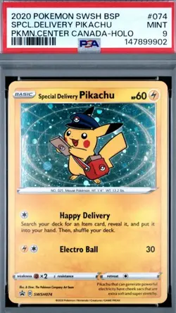 Pokemon Pikachu Gold Special Delivery Card PSA 9 - Image 1
