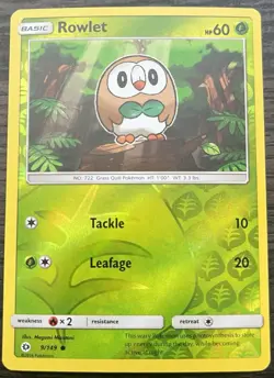 Rowlet 9/149 Pokemon TCG Sun & Moon Base Set Reverse Holo MINT NM - Image 1