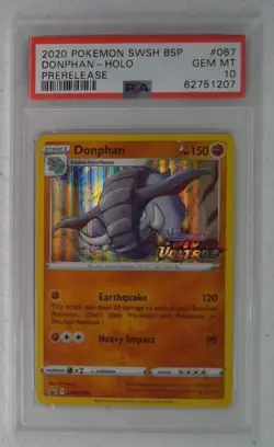 1x V0442: 2020: Donphan: SWSH067: Prerelease: Holo Promo: PSA: 10: GEM MT: 6275 - Image 1