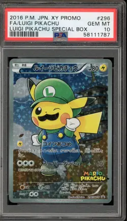 Pokemon Luigi Pikachu Special Bx. JPN Full Art Promo 296/XY-P SUN FADED PSA 10 - Image 1