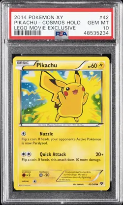 2014 POKEMON XY LEGO MOVIE EXCLUSIVE #42 PIKACHU-COSMOS HOLO PSA 10 - Image 1