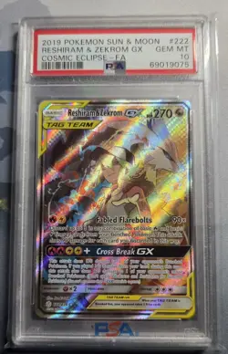Pokemon Reshiram & Zekrom GX Cosmic Eclipse Full Art #222 PSA 10 Gem Mint - Image 1